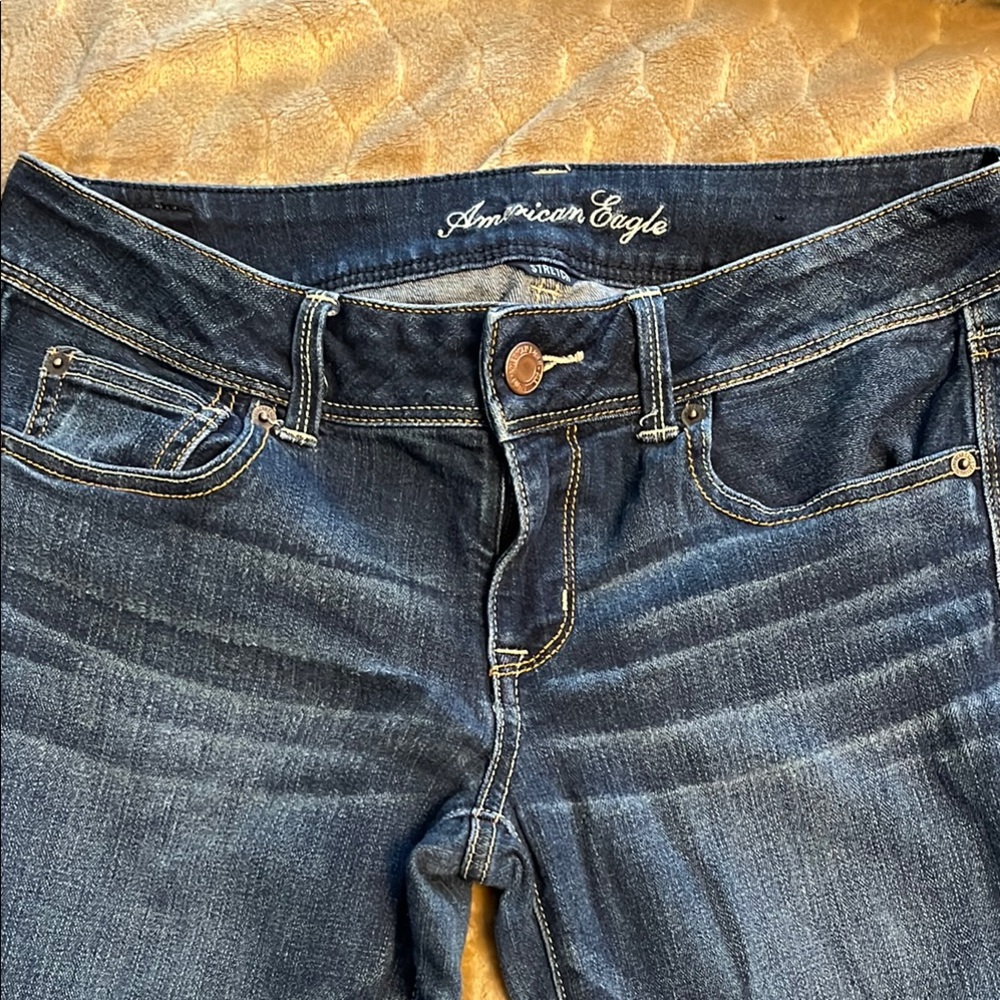 American Eagle Outfitters Stretch Blue Jeans with Faded Wash